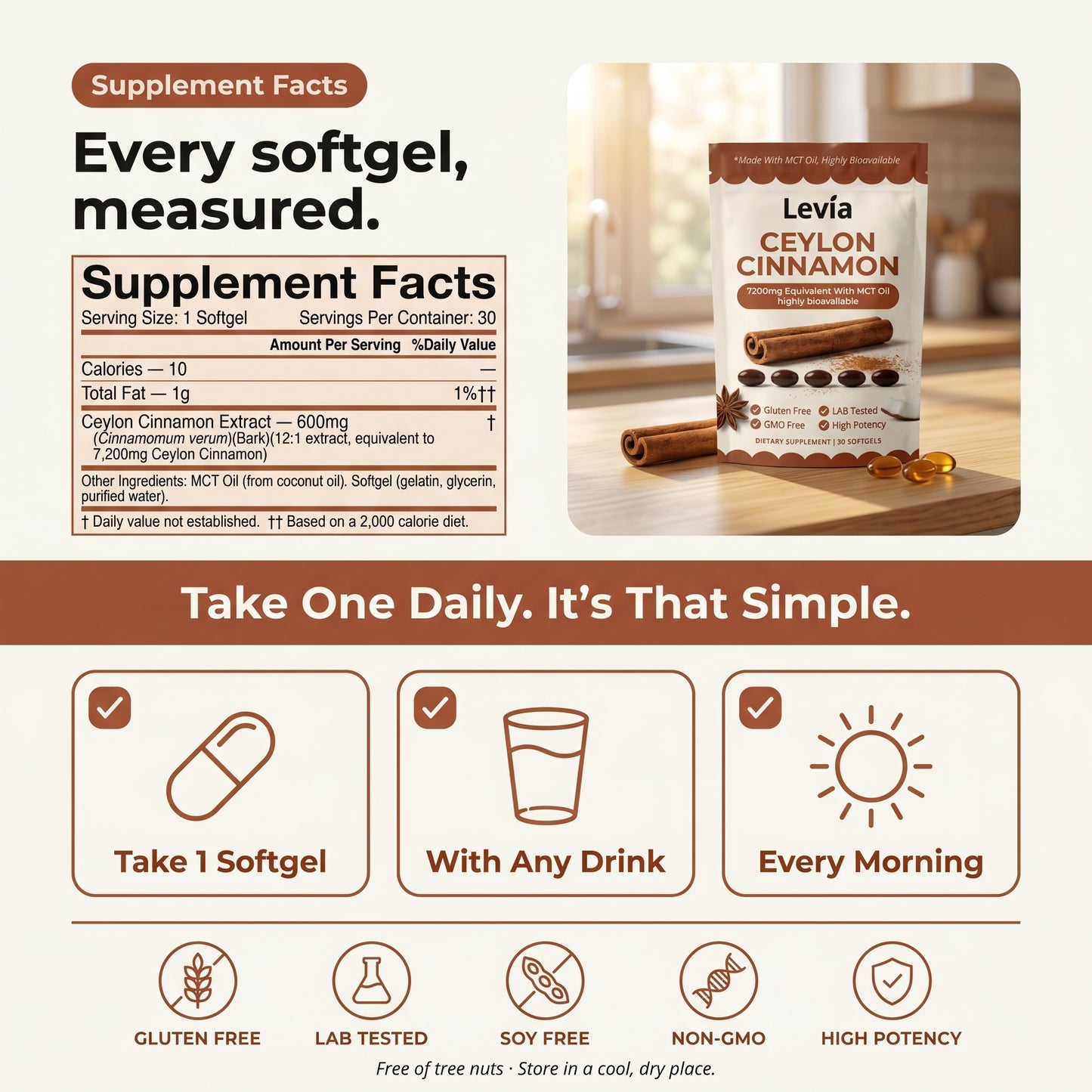 Ceylon Cinnamon 7200mg Equivalent with MCT Oil